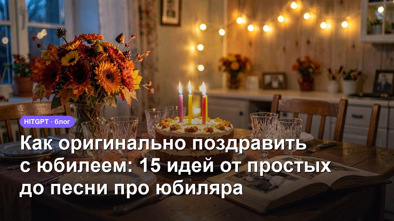 Как оригинально поздравить с юбилеем — праздничный стол с тортом, свечами, осенним букетом и семейным альбомом